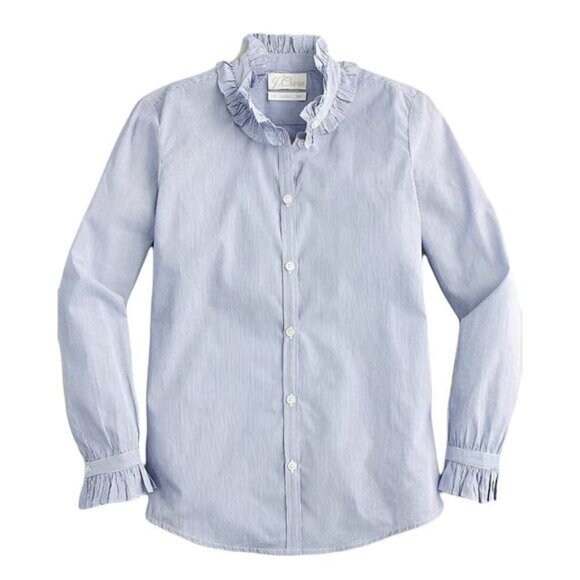 J.Crew Classic-fit Ruffleneck Shirt Stripe Size 2‎ NWOT - Picture 2 of 9